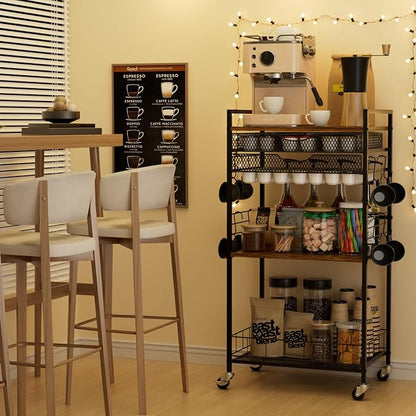 Homsorout Coffee Bar Station with Storage Drawer - 5 Tier Coffee Table Countertop Organizer for K Cups, Tea Bags, Sugar Storage and Kitchen Cabinets (Brown)
