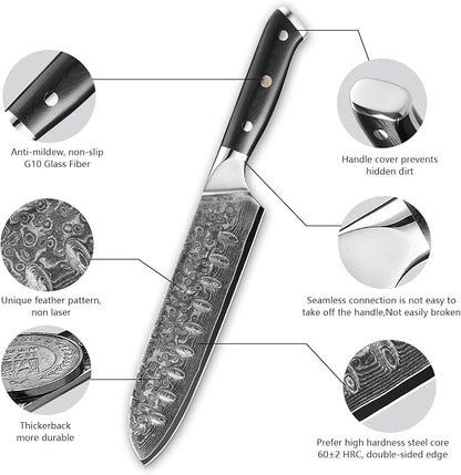 7 inch Santoku Knife, Professional Japanese VG10 Steel Damascus Knife-G10 Handle for cutting Meat,Fish,Fruit, Vegetable