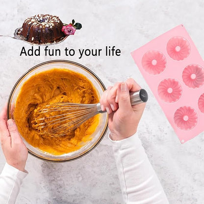 3Pcs Silicone Baking Cake Pan, 6-Cavity Nonstick Baking Molds,Mini Jello Molds Silicone,Mini Fluted Cake Pans, Cupcake Mold for chocolate, Donut, Jelly