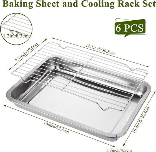 Set of 3 Stainless Steel Baking Sheet with Wire Rack for Baking Sheet 14 x 10 x 2 Inch Baking Rack for Oven Cooking Nonstick Sheet Pan with Wire Racks Heavy Duty Baking Pan with Racks