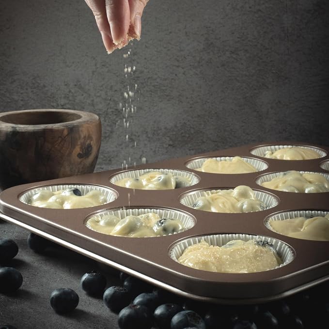 HAPPIELS 12-Cup Muffin Pan Nonstick, PFOA & BPA Free | Nontoxic Cupcake Tin | Best Non Stick Muffin Pans | Muffin tins | Cupcakes Tray | Carbon Steel Bakeware Mold Trays