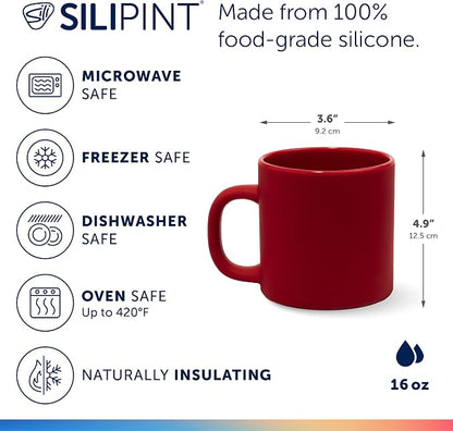 Silipint 16oz Silicone Coffee Mug Tumbler with Flip Lid – Unbreakable Dishwasher Safe Microwave Oven & Freezer Compatible – Cup for Hot Coffee Tea or Cold Drinks (Classic Red) Pack of 1