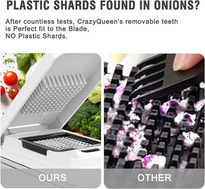 Food Chopper with Container, Veggie Chopper and Vegetable Chopper with 7 Stainless Steel Blades, Onion Chopper Dicer Cutter for Potato, Carrot, Garlic, Cubumber, Salad Meal Prep