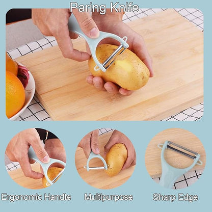 Magicorange Travel Cutting Board Set, 4 Pcs Portable Mini Camping Plastic Cutting Board Set & Stainless Steel Knife with Sheath, Fruits & Vegetable Peeler Scissors (Blue)
