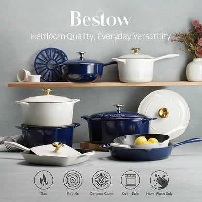 Tramontina Enameled Cast Iron Oval Dutch Oven Pot with Lid, Large 5.5-quart, Blue