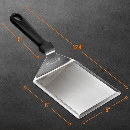 HULISEN Stainless Steel Spatula 2 pcs, 6 x 5 Inch Large Metal Spatula with Cutting Edges, Griddle Spatula for Smashed Burger, Essential Flat Top Grill Accessories, Grill Spatula for Outdoor Grill
