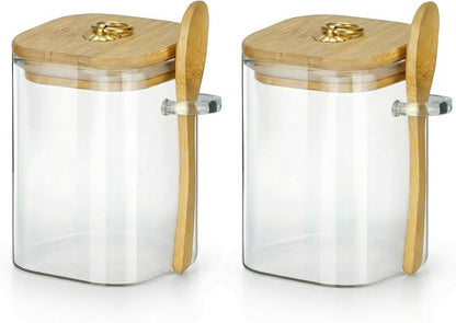 holoith 2 Pack Glass Jars with Lids and Spoons, 15 oz Glass Storage Containers with Lids for Dry Food Storage Sugar, Coffee, Nuts, Cookie, Candy, Tea, Airtight Kitchen Canisters Spice Jars