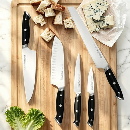 WICKWILLOW 7-Inch Santoku Knife - German X50CrMoV15 Steel, Hollow Edge Kitchen Knife for Meal Prep, Vegetables, Herbs & Boneless Proteins - Razor-Sharp, Full Tang, Ergonomic Handle, Gift Box