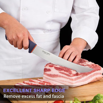 10.5 inch Curved Cimeter Knife W/Non-slip Softgrip,Professional Butcher Knife For Meat Cutting, X50CrMoV15 Stainless Steel, Ideal for Hunting, Kitchen & Home Use