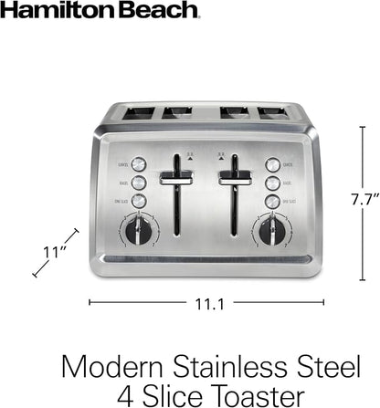Hamilton Beach 4 Slice Toaster with Extra-Wide Slots, Bagel Setting, Toast Boost, Slide-Out Crumb Tray, Auto-Shutoff & Cancel Button, Stainless Steel (24798)