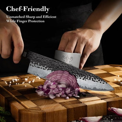 FAMCÜTE 8‘’ Japanese Knife, Hand-Forged Chef Knife with 5-Layer 9CR18MOV HC Steel and Ultra Sharp Non-Slip Rosewood Handle Kitchen Knife, Gift for People Who Love to Cook in Sandalwood Box