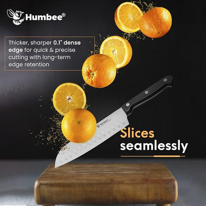 7-Inch Chef Knife Santoku – Full Tang Razor-Sharp High Carbon Stainless Steel Blade – Hollow Grind Edge – Ergonomic Grip Handle – Professional Kitchen Knife, Black