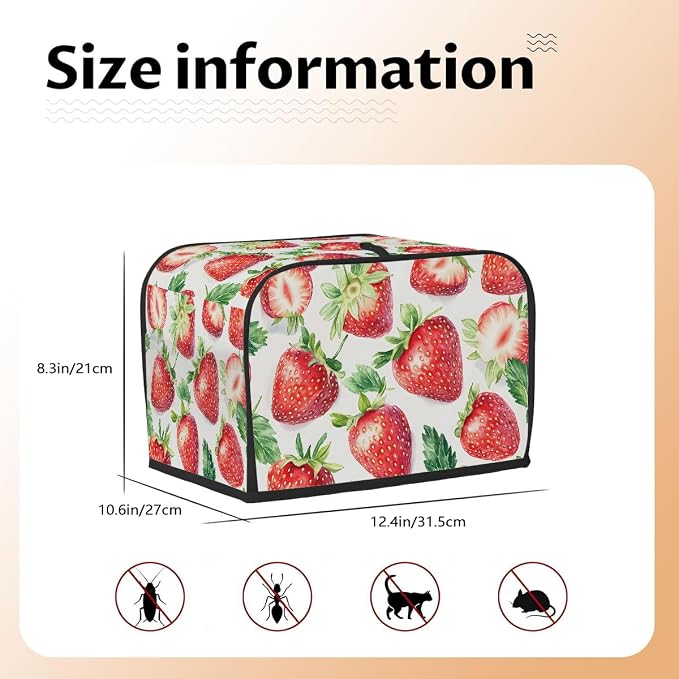 4 Slice Strawberry Fruit Red Toaster Cover Waterproof Dust Fingerprint Bread Machine Cover Washable Kitchen Appliance Protector For Home Kitchen Bakeware Table Decor Women Gifts