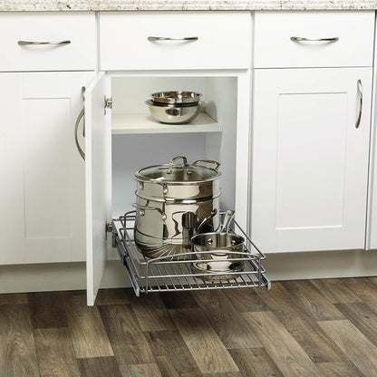 Knape & Vogt RS-MUB-14-FN 5 in. H x 15 in. W x 20 in. D Multi-Use Basket Silver Pull Out Cabinet Organizer, Frosted Nickel