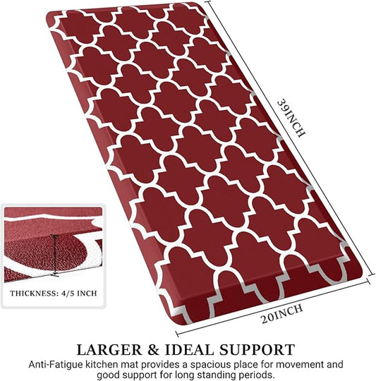 WISELIFE Anti Fatigue Floor Mat - 4/5 Inch Thick Kitchen Mat Non Slip Waterproof Heavy Duty Ergonomic Comfort Mat Durable for Home, Office, Sink, Laundry,(20" x 39", Red)
