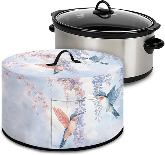 Slow Cooker Dust Cover Compatible with 6-8 qt Crock for Pot Highland Blue Hummingbird Floral Small Kitchen Appliance Decor Dust Cover