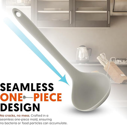 Platinum Silicone Cooking Ladle for Baking, Scraping & Mixing, 100% Food Grade Colorful Silicone Kitchen & Serving Utensils, Heat Resistant, Non-Stick Cookware - 8.6 inch Warm Gray