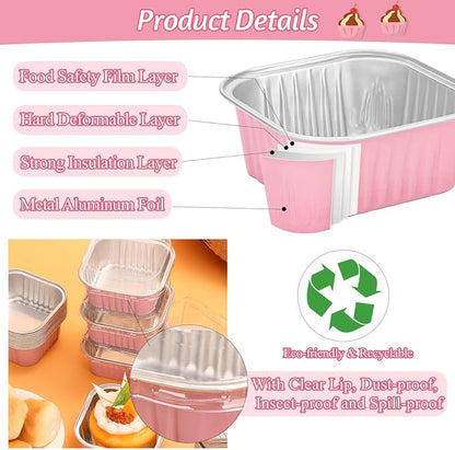 selizo 60 Pack 5oz Mini Disposable Cake Pans with Lids, Aluminum Foil Square Baking Cups, 3.5x3.5 Small Baking Cake Tins Cup Cake Containers with Lids for Individual Cakes