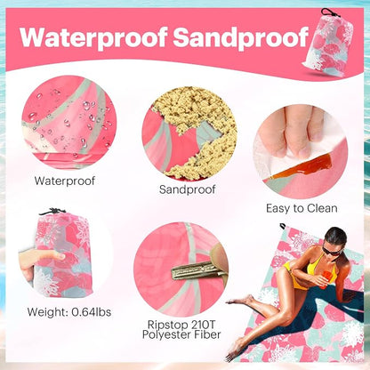 EASYFUN Beach Blanket Sandproof Oversized, 79''×83'' Extra Large Beach Mat, Portable Picnic Mat for Travel Camping Hiking, Lightweight Beach Essentials Family Water Resistant Mat
