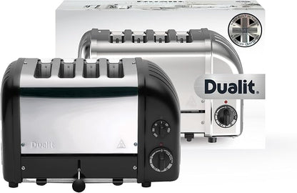 Dualit Classic 4 Slice NewGen Toaster - Stainless Steel - Hand Built in the UK - Replaceable ProHeat elements - Defrost Bread - Mechanical Timer - Matt Black Classic Toaster