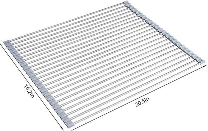 Ahyuan Roll up Dish Drying Rack Over The Sink Kitchen Roll up Sink Drying Rack Portable Dish Drainer Foldable Dish Drying Rack (Warm Gray, 20.5''X16.9'')