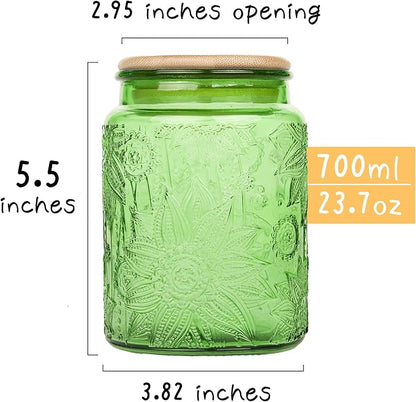 Custde Glass Storage Jars With Airtight Lid, 23.7oz Canister For Kitchen Counter with Bamboo Lid, brown sugar, candy, coffee, cookie, salt, tea,pantry cute Jar (Green 2-Pack, 23.7 fl oz)