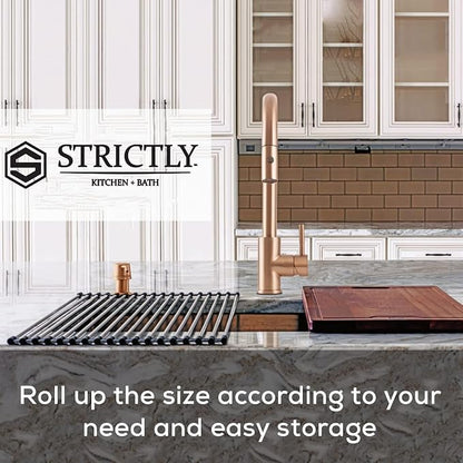 Strictly Sinks Stainless Steel Roll Up Dish Drying Rack – Silver 16 Inch Over The Sink Drying Rack Ideal for Apron Workstation Sinks Only – Multipurpose Foldable Dish Rack (16-3/8″ x 13″ x 3/8″)
