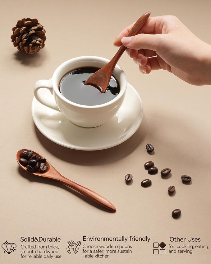 7pcs Small Wooden Spoons for Honey, Tea, Coffee Little Wood Table Spoon for Eating, Stirring Mini Wooden Utensils Set