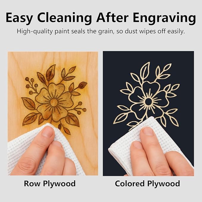 4 Pack Double-Sided Pre-Painted Colored Plywood Sheets, 11.7"x8.27"x1/8" (3mm) Laser-Friendly Craft Boards for Cutting & Engraving (Black)