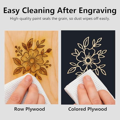 4 Pack Double-Sided Pre-Painted Colored Plywood Sheets, 11.7"x8.27"x1/8" (3mm) Laser-Friendly Craft Boards for Cutting & Engraving (Black)