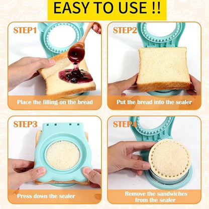 CHICHAUS Uncrustable Sandwich Maker, Sandwich Pocket Circle Shape Cutter & Sealer for Kids Breakfast and Lunchboxes, Light Blue, 3.7Inch