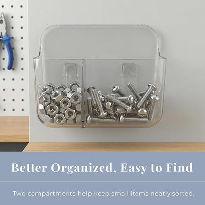 No-Drill Wall Storage Basket – 2-Compartment Clear Acrylic Organizer Bin with Strong Adhesive, Easy to Install & Remove, Waterproof Shelf for Kitchen, Bathroom, Cabinet – Sandra Series