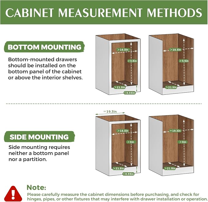 Wooden Pull Out Cabinet Organizer for Kitchen Fully Assembled 18" W x 21" D x 3" H Solid Wood Drawer with Soft Close Slides Bottom or Side Mount for Pantry Bathroom Bedroom Dining Room Storage