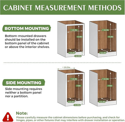 Wooden Pull Out Cabinet Organizer for Kitchen Fully Assembled 18" W x 21" D x 3" H Solid Wood Drawer with Soft Close Slides Bottom or Side Mount for Pantry Bathroom Bedroom Dining Room Storage