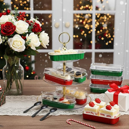 Mini Loaf Pans with Lids and Spoons Sealing Sticker,6.8oz Cake Pans for Baking Disposable Aluminum Foil Pink/Red cake pan (30, 30 Pack Red)