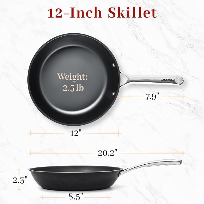Carbon Steel Frying Pan 12" - Pre-Seasoned Carbon Steel Skillet, Lightweight, Natural Non-Stick, Induction Compatible