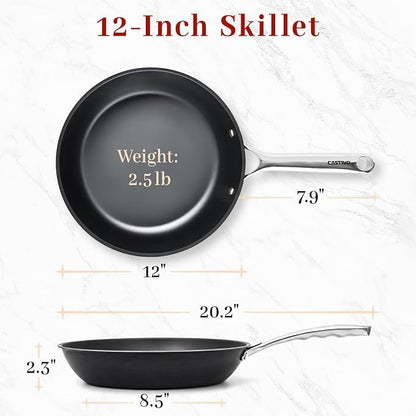 Carbon Steel Frying Pan 12" - Pre-Seasoned Carbon Steel Skillet, Lightweight, Natural Non-Stick, Induction Compatible