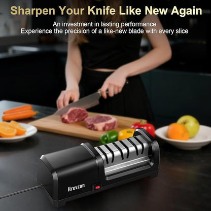 Knife Sharpener Electric for Kitchen Knives, with 100% Diamond Abrasives and Precision Angle Guides, 3-Stage Professional Automatic Quickly Sharpening/Polishing