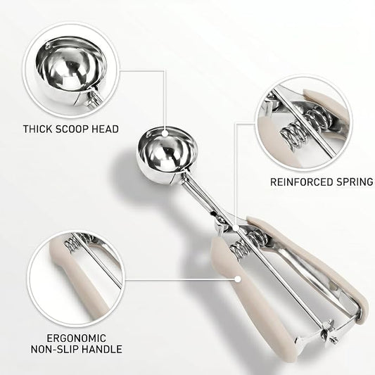Ice Cream Scoop, 18/8 Stainless Steel Cookie Scoop, Cookie Scoops for Baking, 2 Tbsp/ 30 ml/ 1 oz Cookie Dough Scoop, Ice Cream Scooper with Trigger Release, Cookie Scooper for Baking(#40 White)