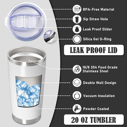 20 oz Tumbler Coffee Travel Tumblers Bulk with Lid Stainless Steel Double Wall Vacuum Insulated Mug Powder Coated Cups fit Car Cupholder for Hot and Cold - White, 1Pack