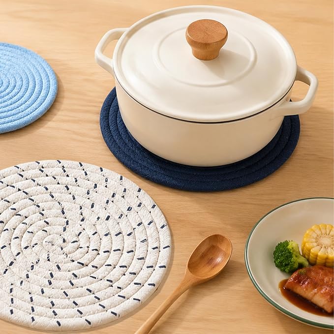 Trivets for Hot Dishes, Hot Pads for Kitchen, 7'' Trivets for Hot Pots and Pans, Pot Holders for Kitchen, Pot Holders Heat Resistant 4-Pcs, Kitchen Essentials for New Home (Blue)