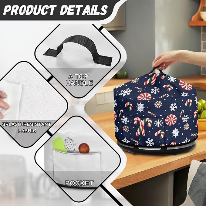 Candy Canes Snowflakes Slow Cooker Dust Cover Compatible with 6-8 qt Crock for Pot Peppermint Candies Small Kitchen Appliance Decor Dust Cover