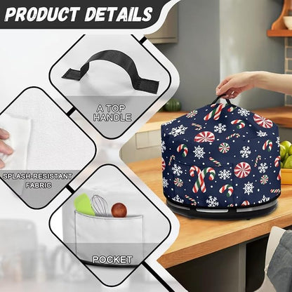 Candy Canes Snowflakes Slow Cooker Dust Cover Compatible with 6-8 qt Crock for Pot Peppermint Candies Small Kitchen Appliance Decor Dust Cover