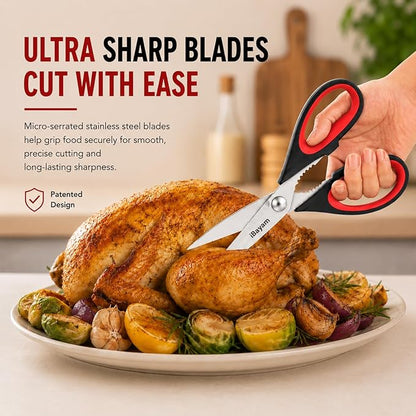iBayam 3-Pack 8.5"Kitchen Scissors All Purpose Heavy Duty with Protective Sheath, Soft Comfort Grip Handle, Dishwasher Safe Kitchen Utensils Gadgets Set, Stainless Cooking Meat Poultry Food Shears