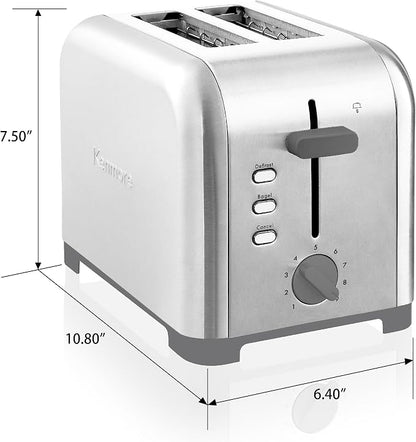 Kenmore 2-Slice Toaster, Stainless Steel, Extra Wide Slots, Bagel and Defrost Functions, 9 Browning Levels, Removable Crumb Tray, for Bread, Toast, English Muffin, Toaster Strudel