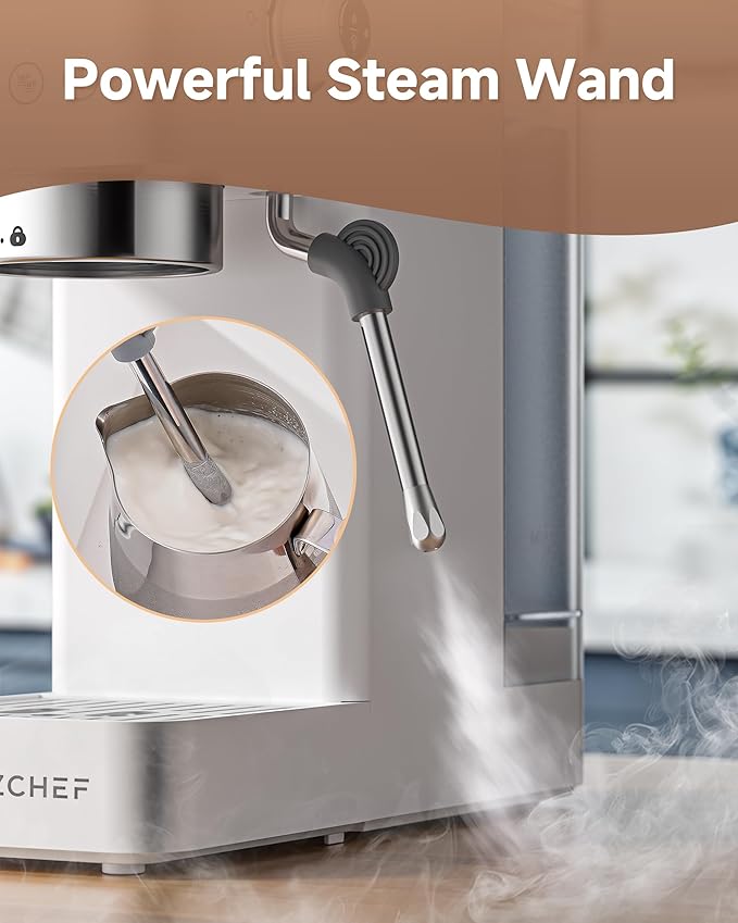 AMZCHEF Espresso Machine 20 Bar, Compact Espresso Maker with Steam Milk Frother, Coffee Maker with 50oz Removable Water Tank for Home, Coffee Machine for Cappuccino, Latte, Americano, 1350W