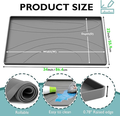 Under Sink Mat 34" x 22", Silicone Under Sink Liner for Kitchen and Bathroom, Waterproof Cabinet Protector Drip Tray, Protects Cabinets from Leaks and Spills