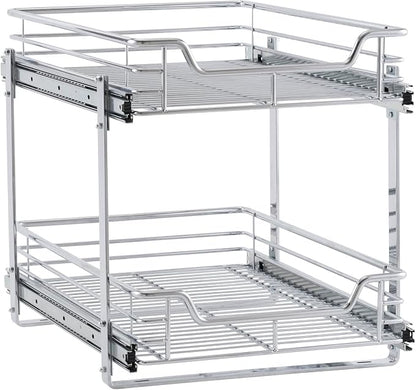 Household Essentials Chrome-Plated Steel Dual-Tier Slide-Out Organizer