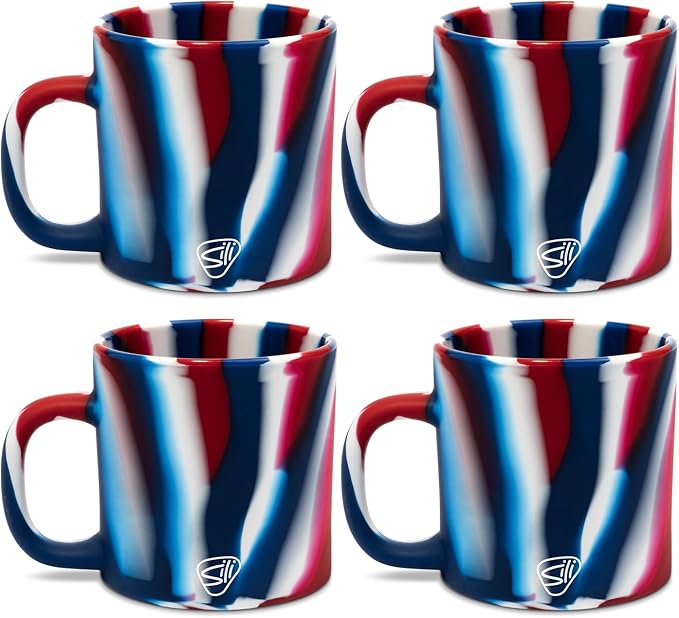 Silipint 16oz Silicone Coffee Mug – Unbreakable Dishwasher Safe Microwave Oven & Freezer Compatible Travel Mug – Non-Toxic Reusable Cup for Hot Coffee Tea or Cold Drinks Pack of 4 The Patriot