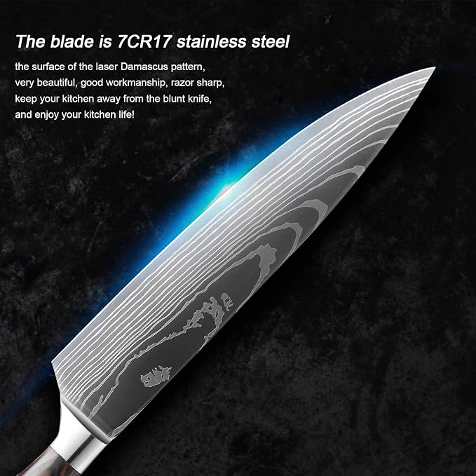 XITUO 10-Piece High Carbon Stainless Steel Knife Set, Laser-Etched Ultra Sharp Blade Kitchen Knives with Ergonomic Pakkawood Handle, Gift Box for Home Chef